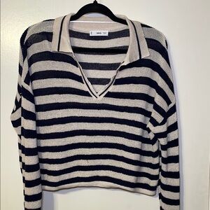 Mango Striped Black and Cream Women's Sweater